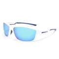 Gafas de sol deportivas de hombre con montura blanca y lentes de espejo azules para ciclismo. - Blanco Sólido (Espejo Azul)