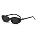 Retrovirale ovale Katzenaugen Sonnenbrille Damen, schwarzer Rahmen mit Gold-Dekor. - Schwarzer Rahmen Graue Gläser