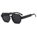 Chunky square double bridge sunglasses for men and women retro fashion street style eyewear - Black Frame Grey Lens