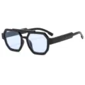 Trendy square double-bridge sunglasses with light blue ocean lenses for men and women stylish. - Black Frame Blue Lens