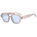 Trendy square double-bridge sunglasses for women and men, retro pink frame with blue lenses. - Transparent Grey Frame Blue Lens