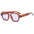Tortoise shell frame square sunglasses with purple ocean lenses, retro double bridge trendy eyewear. - Demi Frame Purple Lens