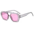 Modische Doppelsteg Piloten-Sonnenbrille mit klarem grauem Gestell und stilvollen rosa Gläsern. - Transparent rosa Rahmen rosa Gläser