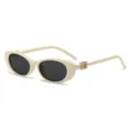 Vintage Sonnenbrille in Cremeweiß für Damen, elegante Retro-Cat-Eye-Sonne mit goldenem Detail. - Beigefarbener Rahmen Graue Linse