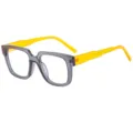 Stylish square anti-blue light glasses with grey front frame and yellow temples for daily wear. - Transparent Gray Frame Orange Legs Blue Light Blocking