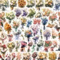 Primo piano dettagliato di adesivi con bouquet di fiori romantici e vari motivi floreali. - 60 Pezzi/Pacchetto