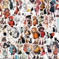 Set αδιάβροχα αυτοκόλλητα anime κορίτσι και γάτα για ημερολόγιο θήκη τηλεφώνου παγούρι - 51 Τεμάχια/Πακέτο