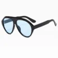 Große Y2K Piloten Sonnenbrille für Damen und Herren, Retro blaue Gläser Streetwear Brille. - Schwarzer Rahmen Blaue Gläser