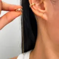 Elegant minimalist gold tassel chain ear cuff and threader earring set with micro-crystals - Cross Ear Cuff Style (Pair) (K-1423) / KC Gold