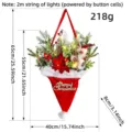 Christmas Santa hat hanging basket decoration with LED lights and poinsettia - H1-35 Christmas Hat Wreath Button Battery LED Light String Style