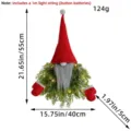 Lighted Christmas gnome wreath with red hat and 1m LED string light decoration - Green Grass Hat Hanging Gnome (V3-37) / With Lights (55x40cm)
