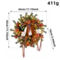 45cm Christmas wreath with orange bow, cotton flowers, pine cones and LED lights decoration - Coffee Bear Wreath (With LED Lights)