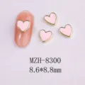 Pink heart nail art charm with gold alloy edge for professional manicure decoration - 8300 Gold Border Pink Marble (8.6x8.8mm)