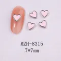 Detailed view of pink heart nail art charms with silver metal borders, 7x7mm dimension - 8315 Silver Border Light Purple Grey Smudge (7x7mm)