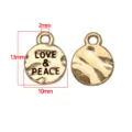 Light gold circular pendant with Love & Peace engraving for DIY jewelry craft - Round Disc Pendant (HC579) / 10mm Diameter / KC Gold