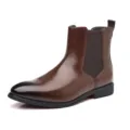 Premium-Chelsea-Stiefel aus Leder für Herren in elegantem Braun mit schwarzer Spitze - 38 / Poliertes Glattleder mit Farbverlauf Stil (8588) / Braun