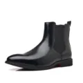 Klassische Herren Chelsea Boots aus schwarzem Leder mit spitzer Zehenpartie und Gummizug - 38 / Glänzendes Leder Stil (8588) / Schwarz