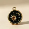 Vintage gold celestial pendant featuring black enamel sun and moon motif for necklace - Sun Moon Gold (Pendant Only)