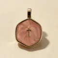 Hexagonal gold-plated cross pendant featuring a pink marble-effect enamel inlay for women - Pink Cross (Pendant Only)