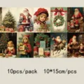 Close-up details of vintage Christmas decorative cards featuring classic retro holiday illustrations. - Vintage Christmas Cards / 10 Sheets Set