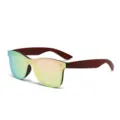 Fashion colorful lens sunglasses with wood grain temples, ideal for outdoor sports and cycling. - Pink Mirror