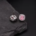 Zilverkleurige vierkante roze edelsteen halo oorknopjes dames elegante mode sieraden dagelijks - Zilver Vierkant Roze Zirconia (ED10454)