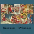 Detail view of vintage Christmas postcards pack featuring 10 retro Santa Claus designs 10x15cm - Christmas Gift / 10 Pieces/Pack