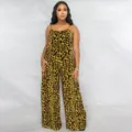 Vue complète de la combinaison d'été pour femmes avec un imprimé léopard tendance - S / Robes / Jaune