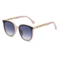 Lunettes de soleil femme carrees avec branches en chaine cuir, protection UV - Monture Rose Verres Gris Dégradés
