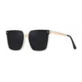 Oversized square sunglasses for women, fashionable chic black lenses with beige frame and gold. - Off-White Frame Grey Lens (Normal)