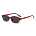 Modische ovale Retro-Sonnenbrille mit leichtem dunkelrotem Gestell und UV-Schutzgläsern. - Roter Rahmen Dunkelgraue Gläser
