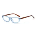 Modische kleine Brille mit transparentem blauen Vorderteil und braunen Bügeln für Damen. - Blauer Rahmen Zum Schutz Vor Blauem Licht