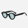 Klassische dicke runde Sonnenbrille mit hellblauen polarisierten Gläsern für Damen und Herren. - Schwarzer Rahmen Blaue Gläser