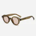 Retromodische runde Sonnenbrille in transparentem Braun mit hellen Gläsern für Streetstyle. - Olivgrüner Rahmen Hellbraune Gläser