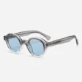 Vintage Runde Sonnenbrille mit durchsichtigem grauen Rahmen und hellblauen Gläsern. - Grauverlauf Rahmen Blaue Gläser