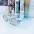 Light blue cat-eye sunglasses for women, trendy translucent frame vintage sun glasses - Transparent Blue Frame Orange Lens