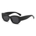 Chic black chunky cat eye sunglasses for women, retro fashion street style UV400 protection. - Black Frame Black Grey Lens