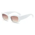 White thick frame cat eye sunglasses with gradient brown lenses, trendy street style fashion. - White Frame Gradient Brown Lens