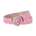Pink glitter star print PU leather belt with silver heart buckle for casual wear children fashion. - Pink Star