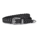 Women vintage braided belt with ornate silver metal buckle, casual stylish black leather waistband for jeans. - Total Length 108cm / Black