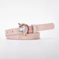 Kinderen roze riem met schattige eenhoorn metalen gesp, verstelbare smalle PU lederen band. - Roze