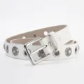 White leather belt for women with metal grommets flower studs retro punk waist belt style - 107*2.8CM / White