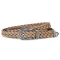 Womens vintage braided leather belt with antique silver carved buckle for casual jeans wear - Total Length 108cm / Khaki