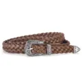 Women's vintage brown braided belt with carved silver metal buckle, casual stylish accessory. - Total Length 108cm / Brown