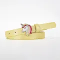 Kind gele smalle riem met schattige metalen eenhoorn gesp, stijlvolle decoratieve broekriem - Geel
