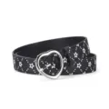 Black PU leather belt with cute silver heart buckle and white star print design fashion accessory - Black Pentagram