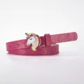 Kids pink textured belt with cute unicorn metal buckle, adjustable slim strap fashion. - Rose Red