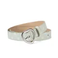 Green glitter PU leather belt with silver heart buckle, trendy casual star pattern accessory. - Light Green Star