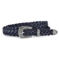 Women vintage braided leather belt with silver carved buckle casual jeans accessory - Total Length 108cm / Navy Blue