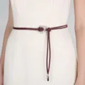 Stilvoller Damen Lederguertel mit Metallring und T-Verschluss fuer elegante Kleider. - Burgunderrot / 120cm Lang